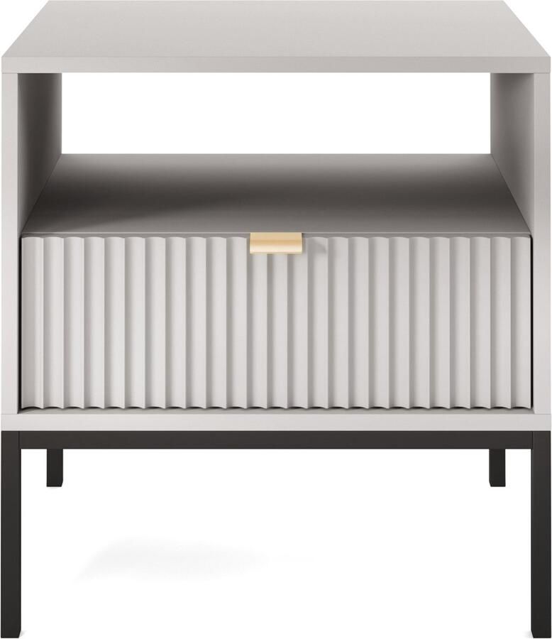 Selsey Vellore Nachtkastje 54 cm grijs met geribbeld front en gouden handvat