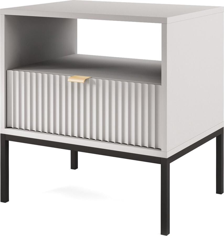 Selsey Vellore Nachtkastje 54 cm grijs met geribbelde front en gouden handvat - Foto 2