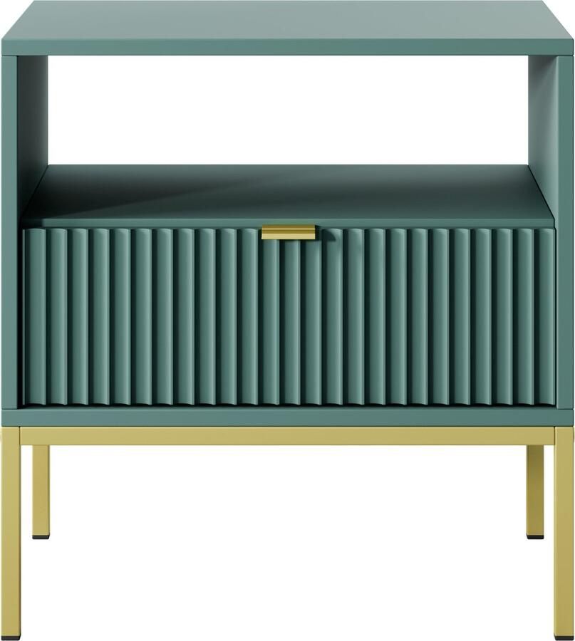 Selsey Vellore Nachtkastje 54 cm groen met een geribbeld front gouden handgrepen en een frame