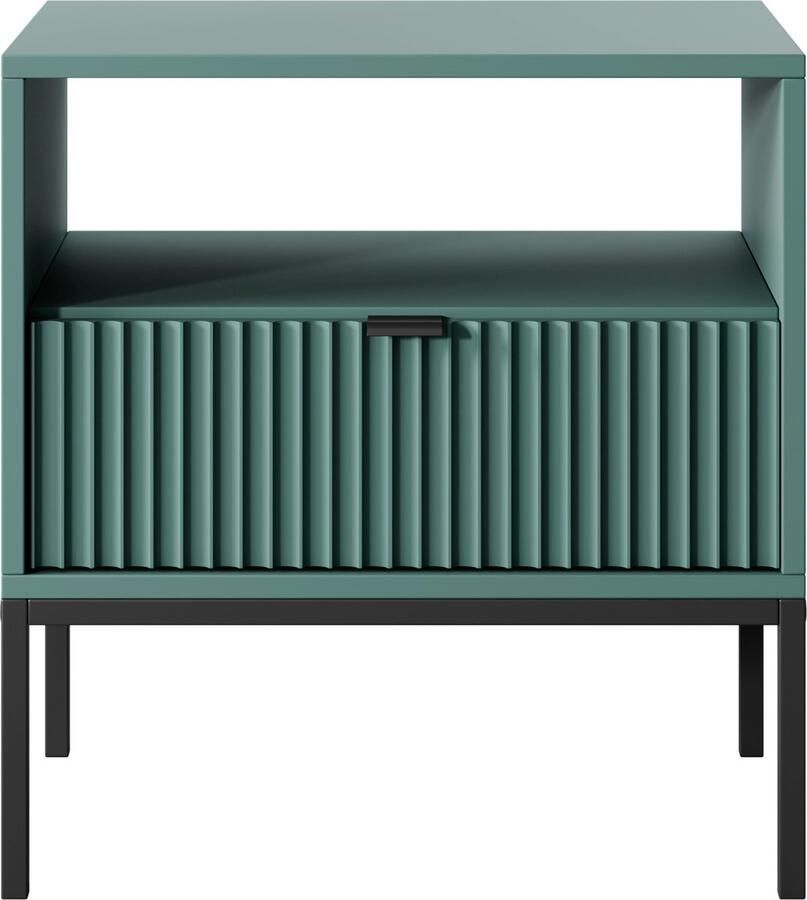 Selsey Vellore Nachtkastje 54 cm groen met geribbelde front zwarte handgrepen en onderstel