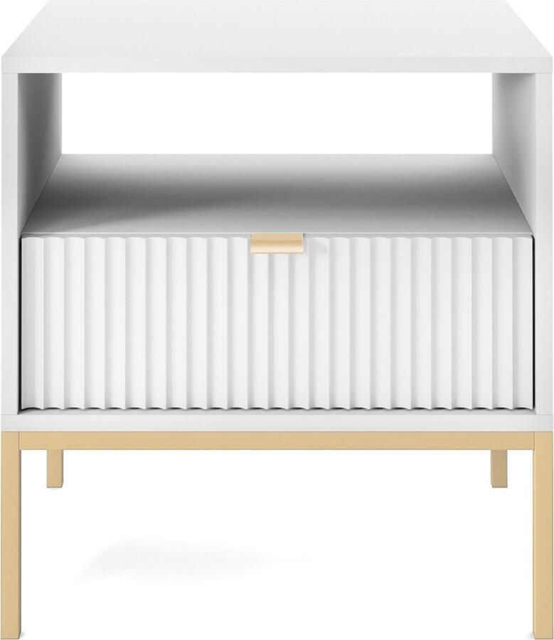 Selsey Vellore Nachtkastje 54 cm wit met geribbeld front en gouden frame