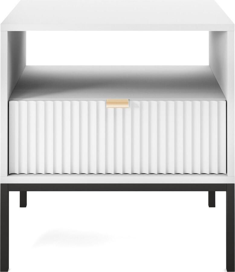 Selsey Vellore Nachtkastje 54 cm wit met geribbelde front en gouden handgreep