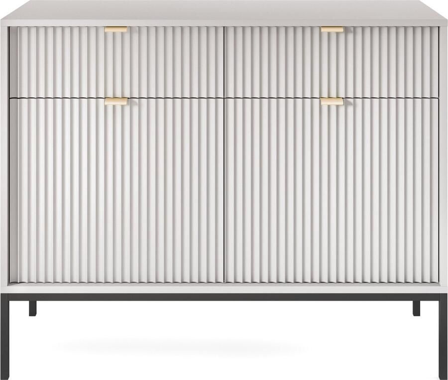 Selsey Vellore tweedeurs ladekast 104 cm grijs met gecanneleerde fronten en gouden handgrepen