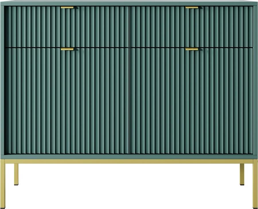 Selsey Vellore tweedeurs ladekast 104 cm groen met gecanneleerde fronten gouden handgrepen en omlijsting
