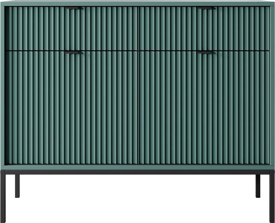 Selsey Vellore tweedeurs ladekast 104 cm groen met geribbelde fronten zwarte handgrepen en frame