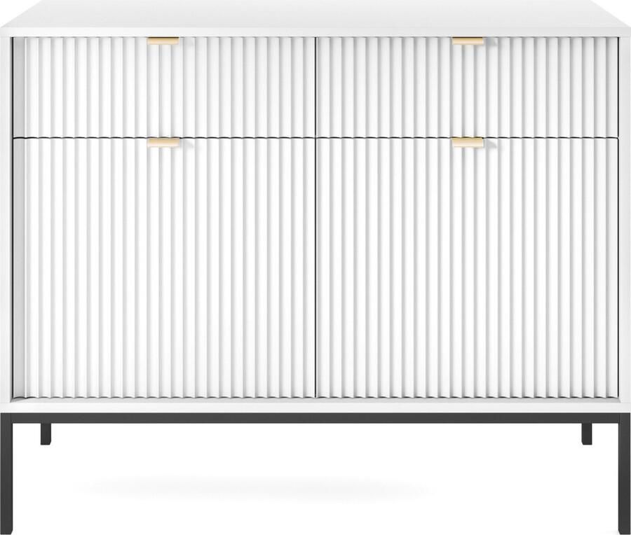 Selsey Vellore tweedeurs ladekast 104 cm wit met geribbelde fronten en gouden handgrepen