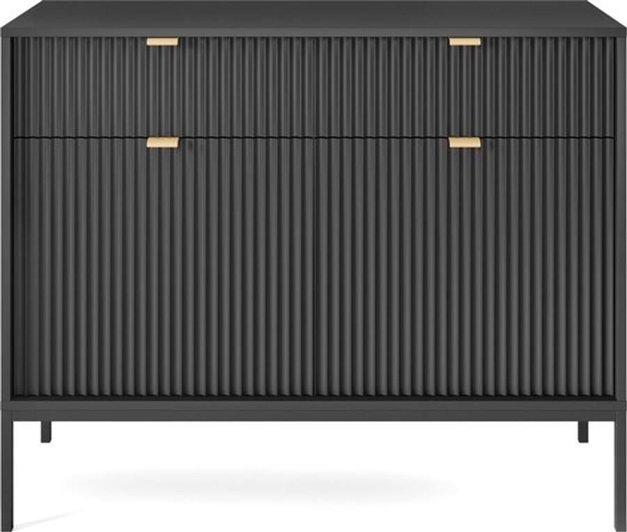 Selsey Vellore tweedeurs ladekast 104 cm zwart met gecanneleerde fronten en gouden handgrepen