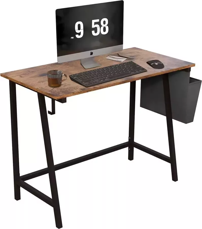 Selwo Bureau computertafel thuiskantoor werkkamer met opbergtas en hoofdtelefoonhaak eenvoudige montage 100 x 50 x 75 cm rustiek bruin