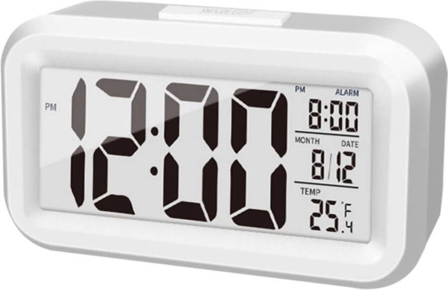Selwo Geavanceerde Digitale Wekker 4.3 Inch LED-Display Temperatuurweergave Draagbaar met Snooze-Kalender Batterij-Aangedreven Nachtkastje Wit