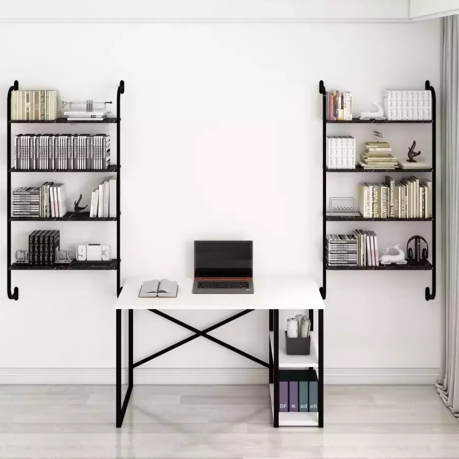 Sensa Boekenrek Kasten Wandrek industrieel Kantoor Stellingkast -Rekje -Boekenrek Rek 150x54x20 Zwart marmer