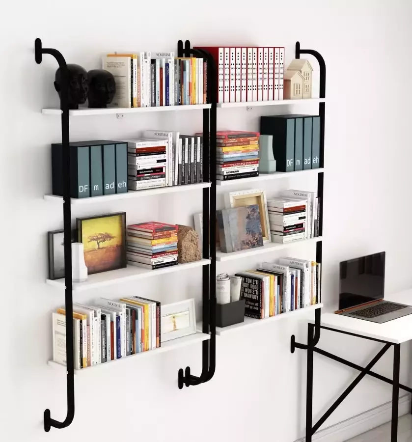 Sensa Boekenrek Kasten Wandrek industrieel Kantoor Stellingkast -Rekje -Boekenrek Rek 150x64x20 Wit
