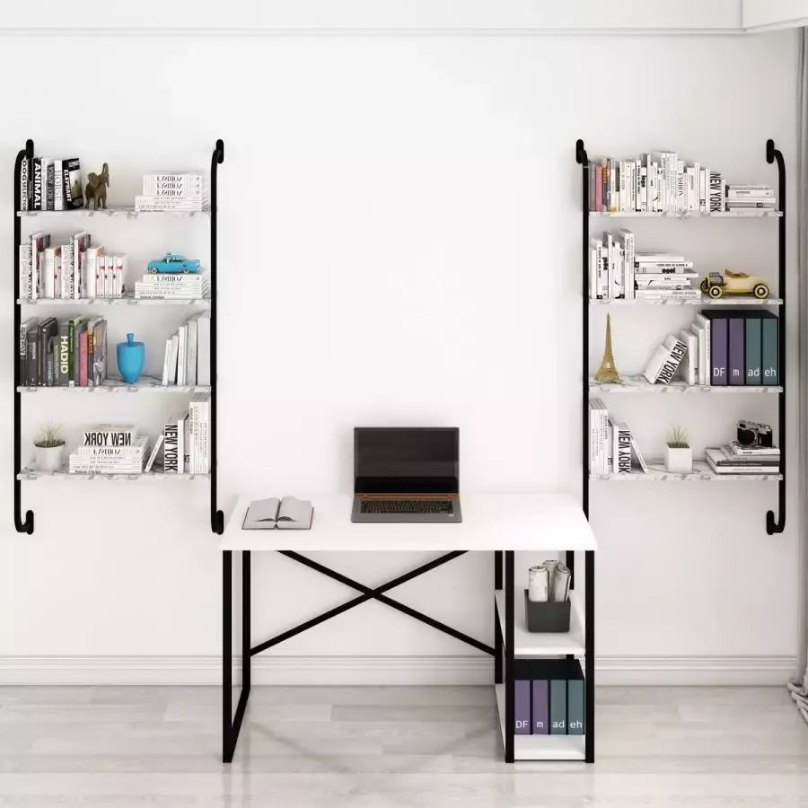 Sensa Boekenrek Kasten Wandrek industrieel Kantoor Stellingkast -Rekje -Boekenrek Rek 150x64x20 Wit Marmer