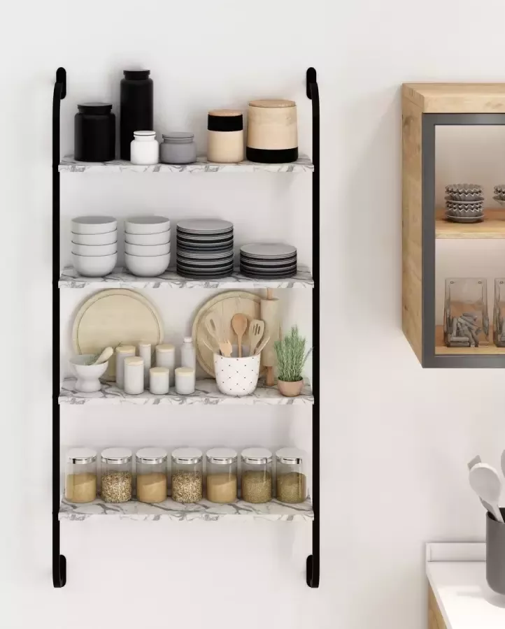 Sensa Kasten Wandrek Stellingkast -Rekje -Boekenrek -Keukenkast Keuken -Keukenrek rek 150x64x20 Wit Marmer