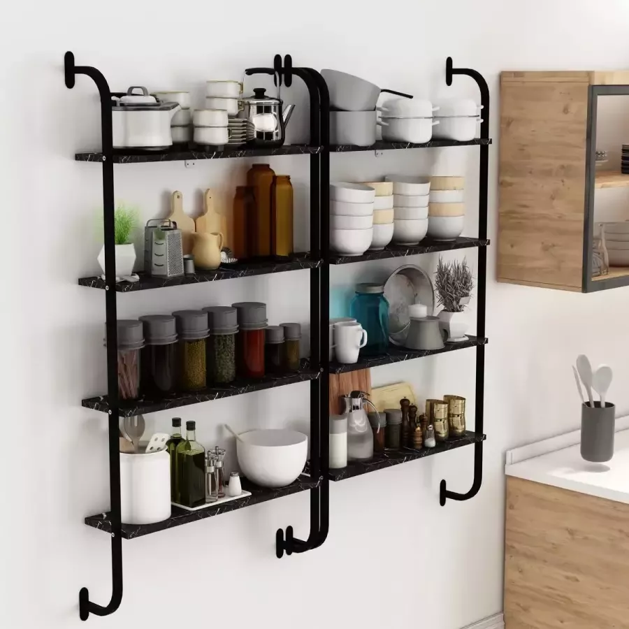 Sensa Keukenkast Wandkast Vitrinekast Kasten Wandrek Stellingkast -Keukenrek 150x64x20 Zwart Marmer