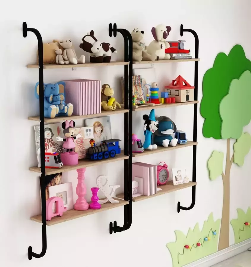 Sensa Wandkast Vitrinekast Kinderkast Boekenkast Kasten Wandrek Wandplank 150cmx64cmx20cm Licht Walnoot