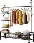 SensaHome Kledingrek op Wielen Kleding Organizer Simpel Multifunctioneel Modern Industrieel Met Schoenenrek Ruimte voor Kledinghangers Kapstok Legborden Slaapkamer Garderobe Hangrek Schoenenrek Kleding Organizer - Thumbnail 2