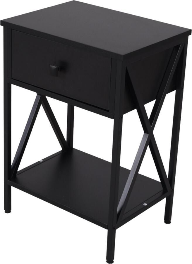 SensaHome Antiek Houten Nachtkastje met Eén Lade 40x30x58 cm Klassiek Ontwerp Duurzaam Staal en Hout Elegant en Robuust 40x30x58cm Zwart