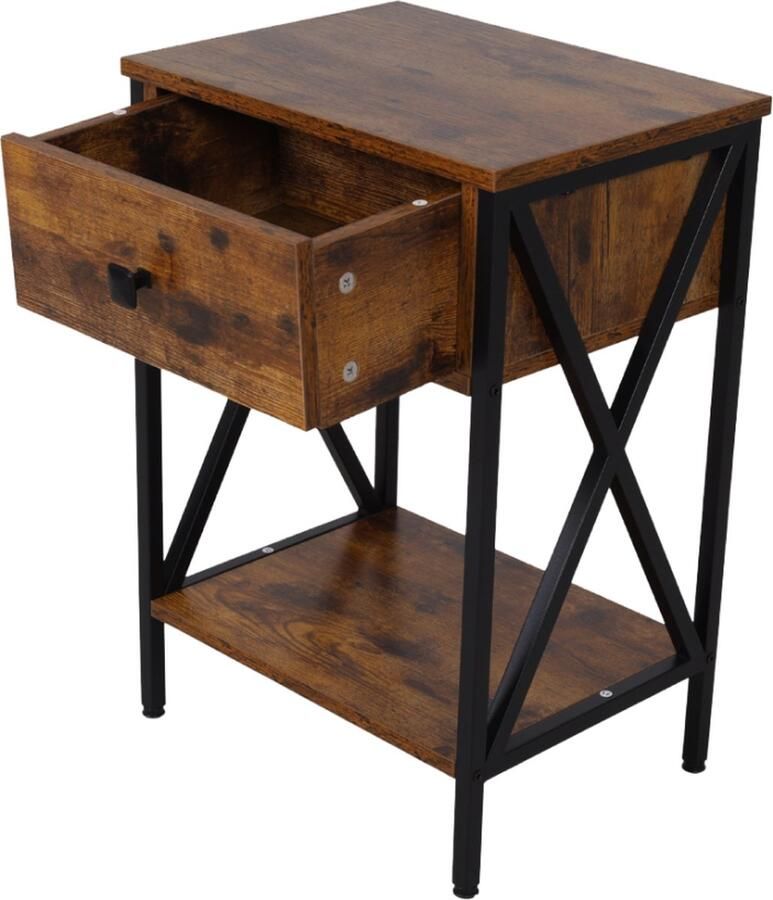 SensaHome Antiek Houten Nachtkastje met Eén Lade 40x30x58 cm Klassiek Ontwerp Duurzaam Staal en Hout Elegant en Robuust 40x30x58cm Bruin