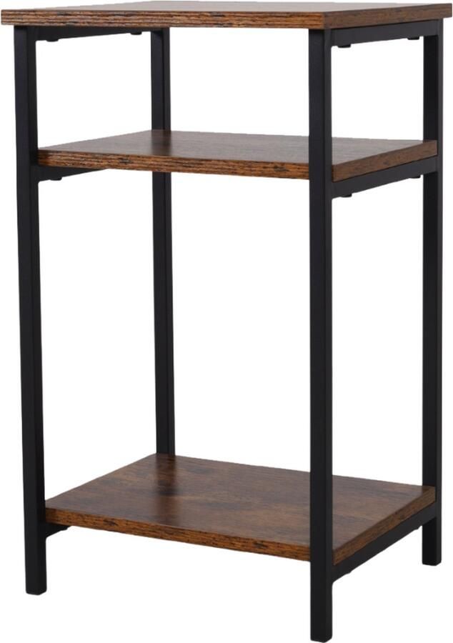 SensaHome Antieke Houten Bijzettafel Drielaags Plank Klassiek en Robuust Staal en Hout Compact en Veelzijdig 34x30x57cm Bruin