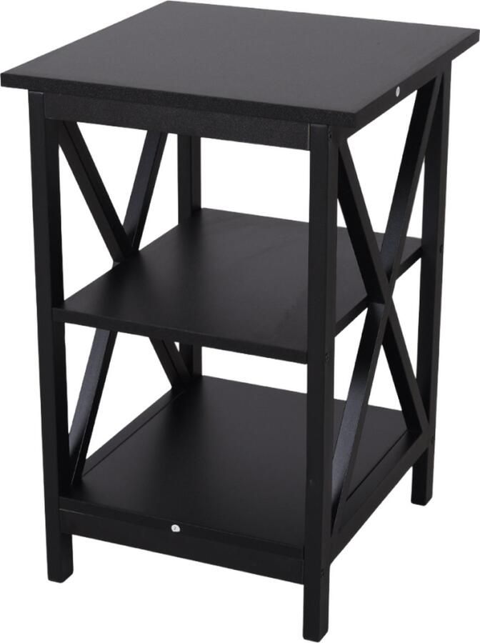 SensaHome Antieke houten vierkante tafel Nachtkastje 3 Laags 40x40x60cm Zwart