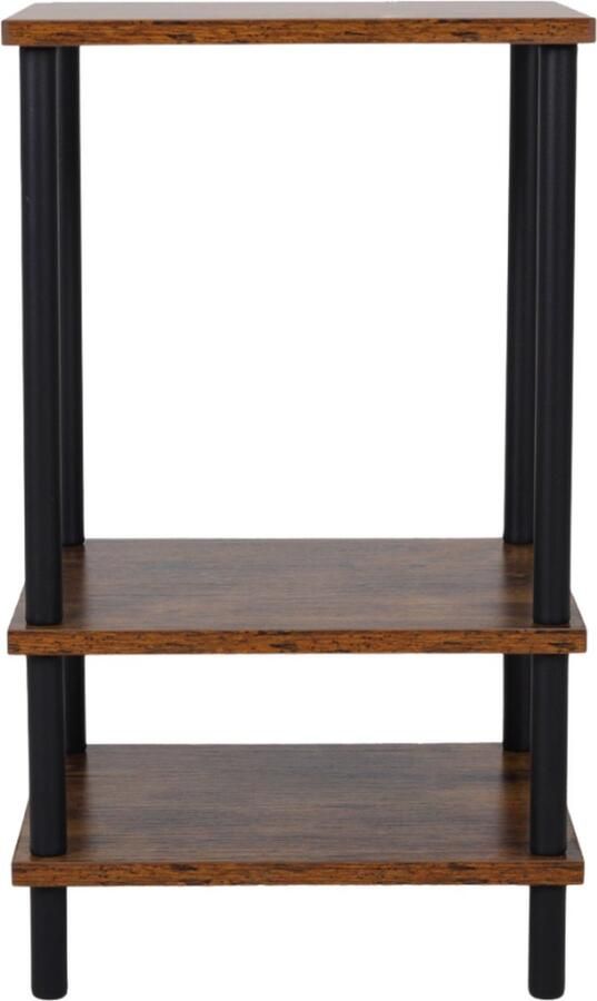 SensaHome Bijzettafel Ronde Poten Antieke Houten Vierkante Pijp Drielaags Plank 34x29 2x58cm Hout