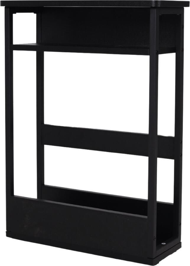 SensaHome Bijzettafel Wandtafel met Opbergplank 3 Niveaus Wandkast Sidetable Nachtkast Tijdschriftenrek 48x18x62.5cm Zwart