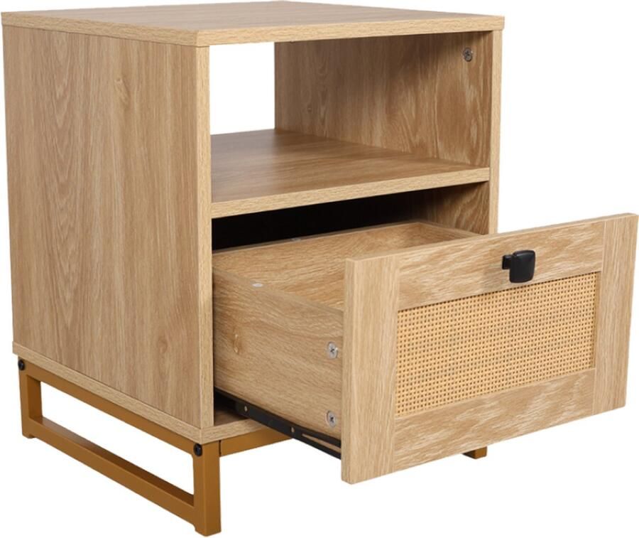 SensaHome Japandi Houten Nachtkastje met Rotan Onderkant Klassiek en Elegant 40x40x50cm Robuust en Compact Hout