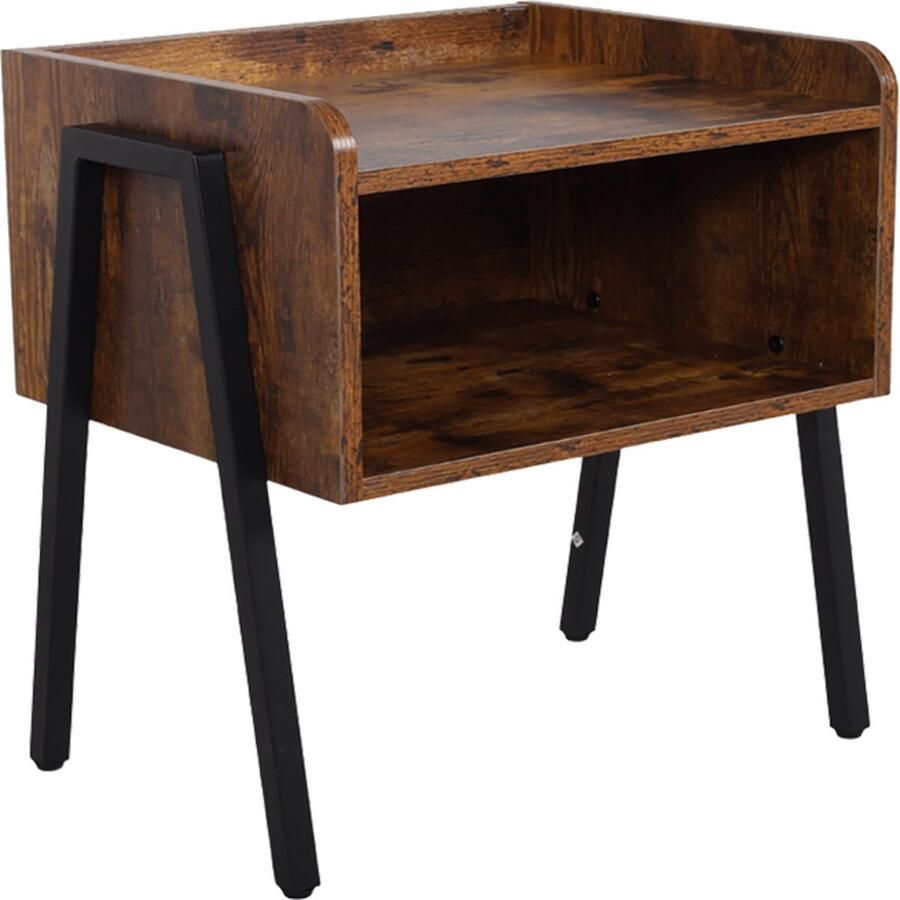 SensaHome Nordic Antiek Houten Nachtkastje Open Design Klassiek en Elegant 46x35x52cm Bruin