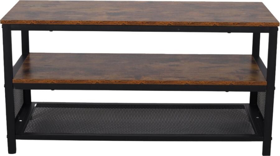 SensaHome Nordic Antiek Houten TV Meubel Schoenenbank Drielaags Plank met Net Klassiek en Elegant 100x40x52cm Bruin
