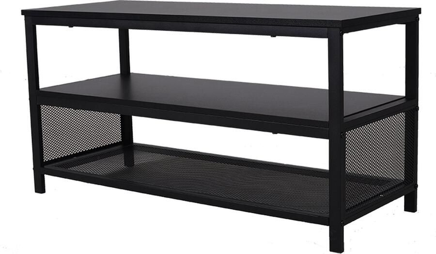 SensaHome Nordic Antiek Houten TV Meubel Schoenenbank Drielaags Plank met Net Klassiek en Elegant 100 x40x52cm Zwart