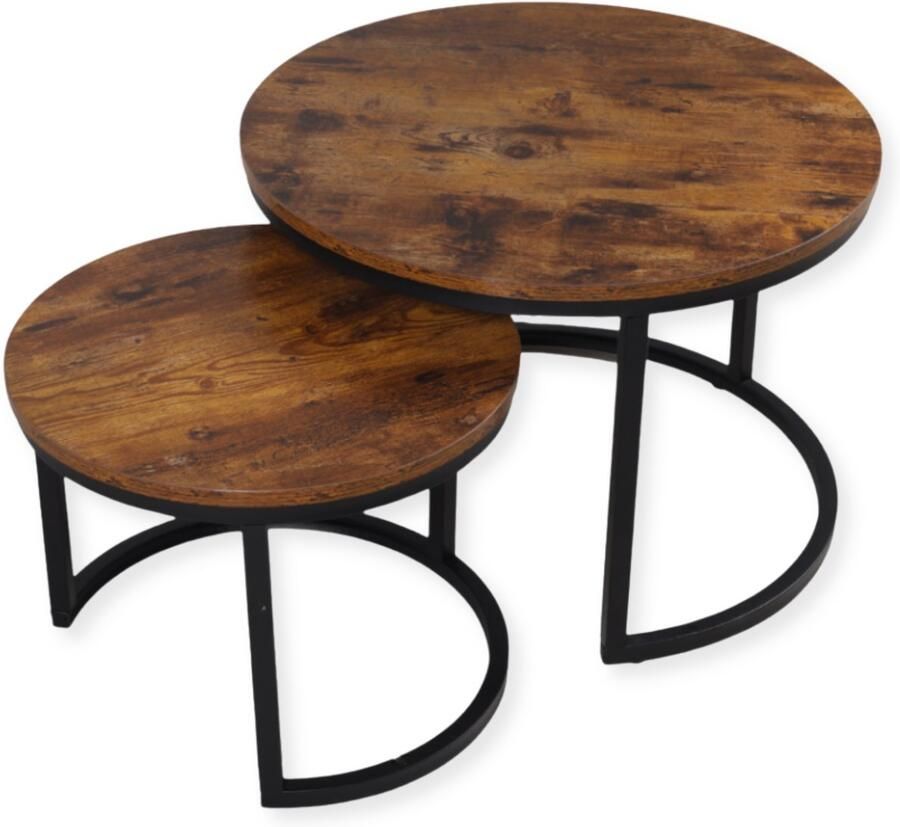 SensaHome Salontafel Set Rond Antieke Ronde Houten Tafelset Grote Tafel 58x40cm Kleine Tafel 43x33cm Hout