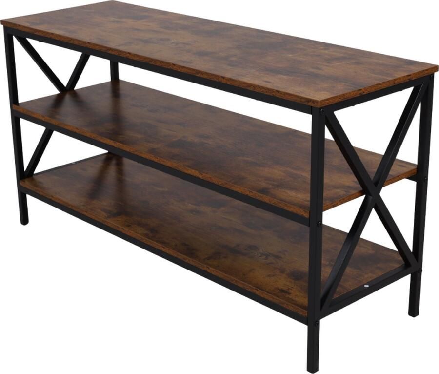 SensaHome TV Meubel Vintage Industriele Houten TV Kast met Stalen Frame 3 Laags met Opbergplanken 120x40x62 5cm Bruin