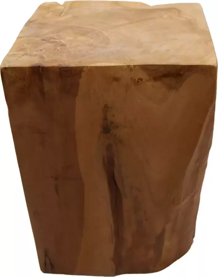Sense Massief houten blok bijzettafel – Boomstam Tafeltje Woonkamer Ruw Teakhouten kruk 30X30X40CM