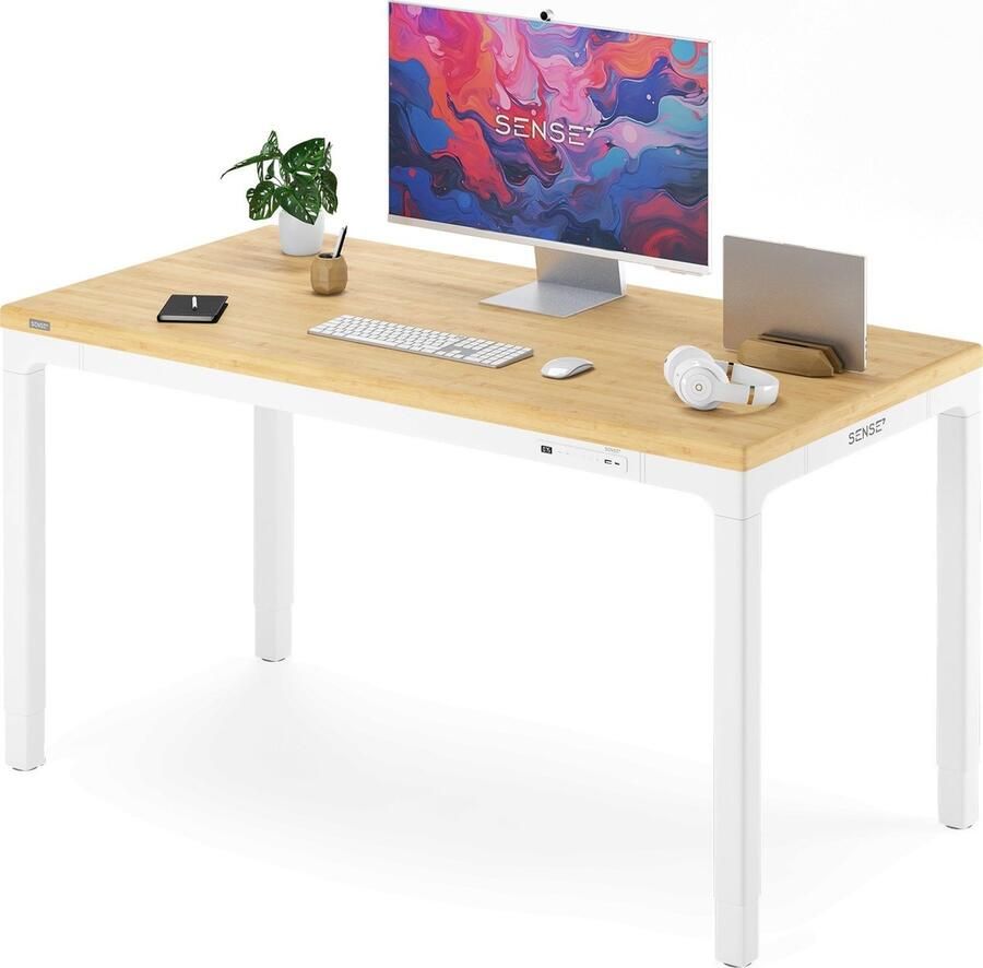 SENSE7 MANMA Bureau Computerbureau Gamingbureau 160 x 80 cm Elektrische Hoogteverstelling Geheugenfunctie voor USB 2.0- en USB-C-lader bamboe bovenkant