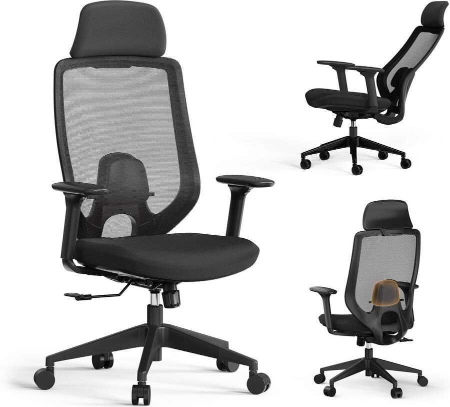 SENSE7 Nakai Bureaustoel Verstelbare hoogte 3D-armleuningen Verstelbare rugleuning Stille en zwenkbare wielen Zwart