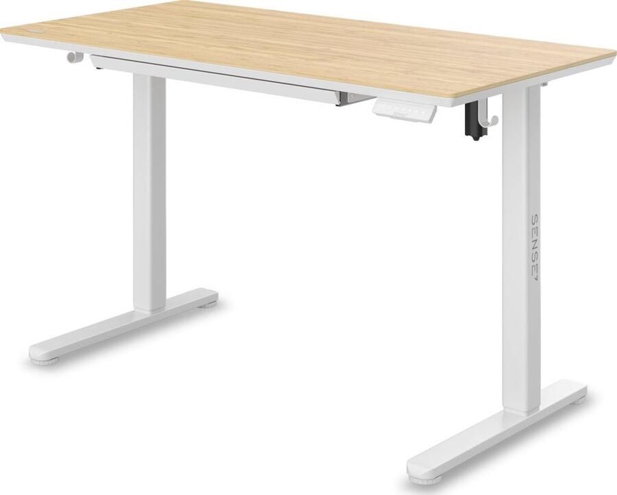 SENSE7 NEWAI In hoogte verstelbaar computerbureau Gaming tafel Bamboe tafelblad 120 x 60 cm Traploos verstelbaar Lade Hoofdtelefoonhaken