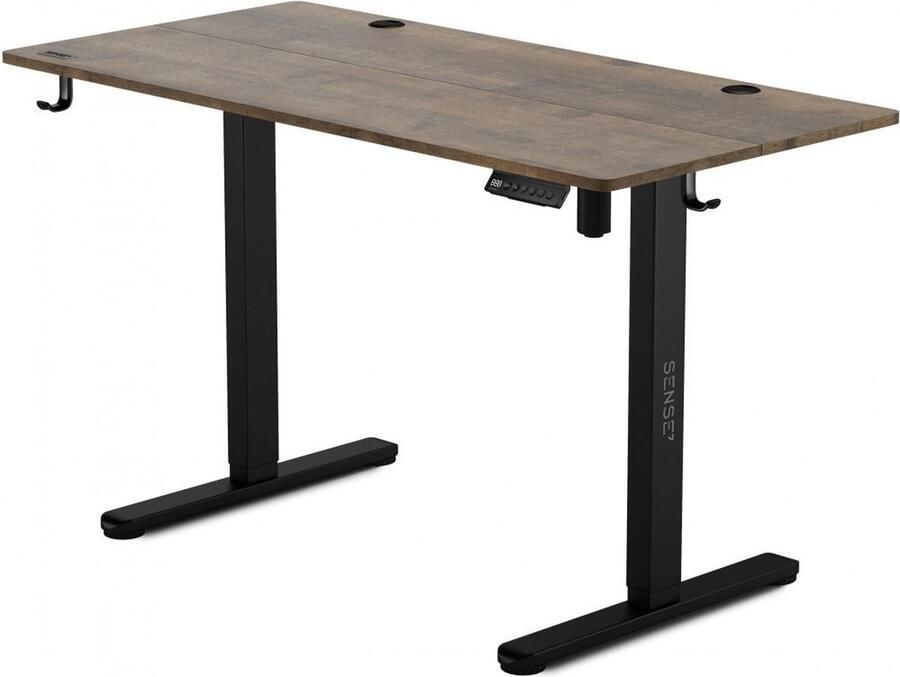 SENSE7 NOJO Zit Sta Bureau Elektrisch Verstelbaar 140 x 70 cm Computerbureau Gamingbureau Elektrische Hoogteverstelling Geheugenfunctie Hoofdtelefoonhouder Kabelopbergsysteem zwart donkerbruin - Foto 2
