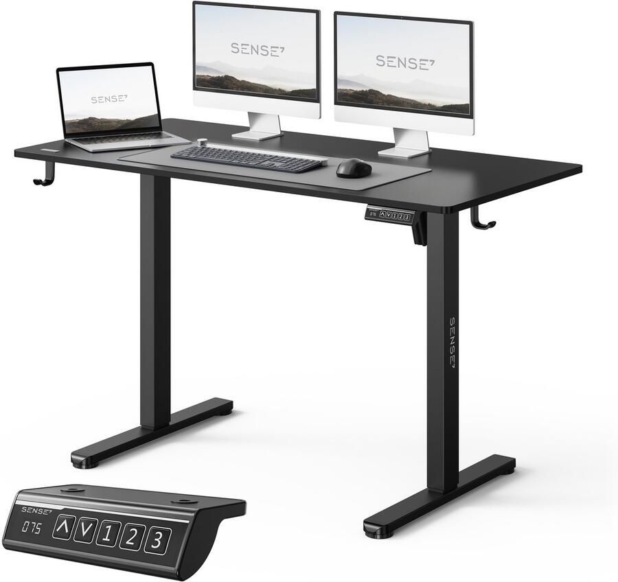 SENSE7 NOJO LIGHT Elektrisch bureau 120 cm x 60 cm Elektrische Hoogteverstelling Hoogte 72-118 cm Intelligent Bedieningspaneel Zwart