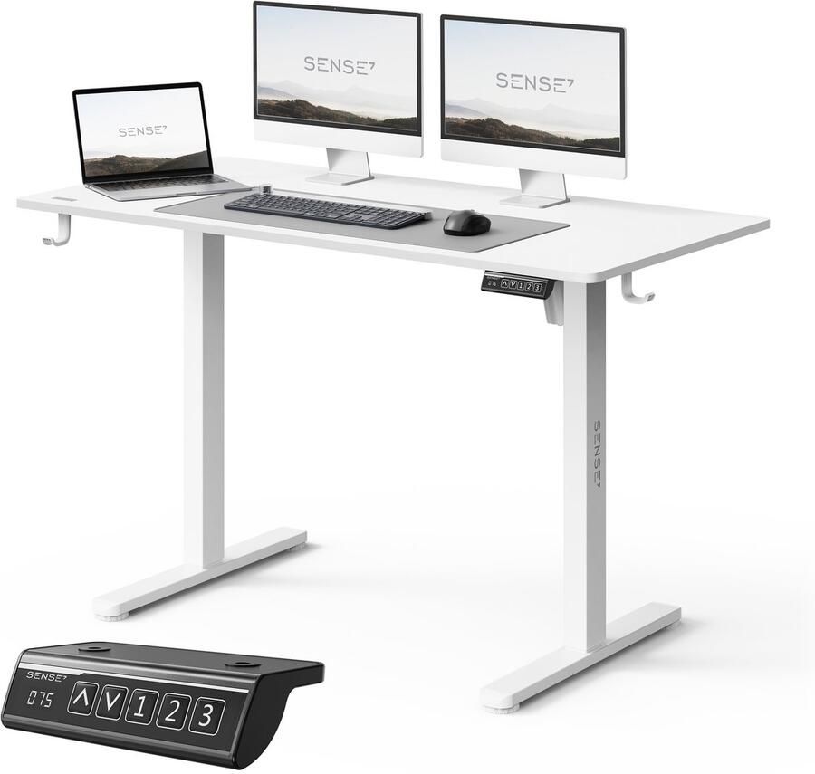 SENSE7 NOJO LIGHT Elektrisch bureau 120 cm x 60 cm Elektrische Hoogteverstelling Hoogte 72-118 cm Intelligent Bedieningspaneel Wit