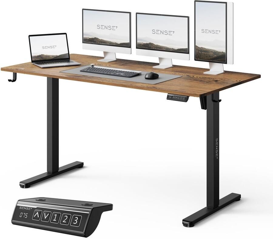 SENSE7 NOJO LIGHT Elektrisch bureau 140 cm x 70 cm Elektrische Hoogteverstelling Hoogte 72-118 cm Intelligent Bedieningspaneel Donkerbruin