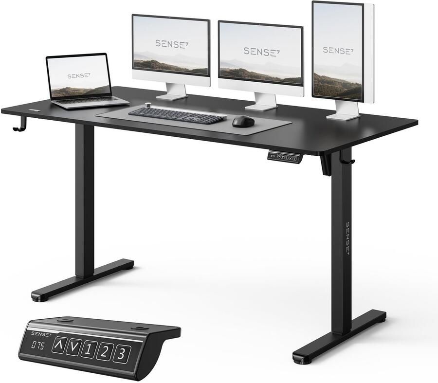 SENSE7 NOJO LIGHT Elektrisch bureau 140 cm x 70 cm Elektrische Hoogteverstelling Hoogte 72-118 cm Intelligent Bedieningspaneel Zwart