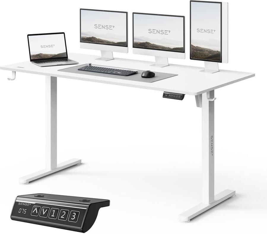 SENSE7 NOJO LIGHT Elektrisch bureau 140 cm x 70 cm Elektrische Hoogteverstelling Hoogte 72-118 cm Intelligent Bedieningspaneel Wit