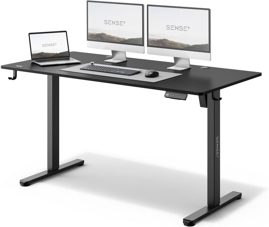 SENSE7 NOJO Zit Sta Bureau Elektrisch Verstelbaar 140 x 70 cm Computerbureau Gamingbureau Elektrische Hoogteverstelling Geheugenfunctie Hoofdtelefoonhouder Kabelopbergsysteem Zwart