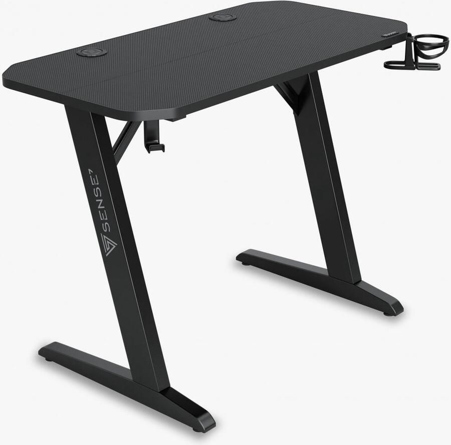 SENSE7 Nomad Basic Bureau Computerbureau Gamingbureau Zwarte Stabiele bouw Groot tafelblad 140 x 60 cm Bekerhouder Hoofdtelefoonhouder Kabel organiser