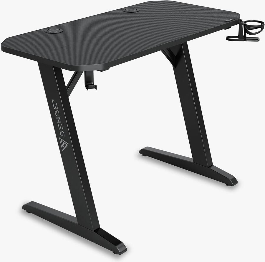 SENSE7 Nomad Basic Computerbureau Gamingbureau Zwarte Stabiele bouw Groot tafelblad 100 x 50 cm Bekerhouder Hoofdtelefoonhouder Kabel organiser