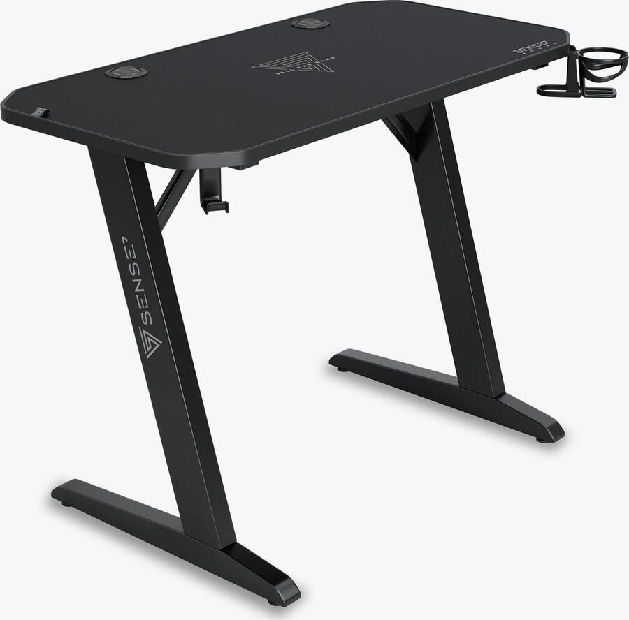 SENSE7 Nomad Classic Computerbureau Gamingbureau Zwarte Stabiele bouw Groot tafelblad 100 x 50 cm Bekerhouder Hoofdtelefoonhouder Kabel organiser