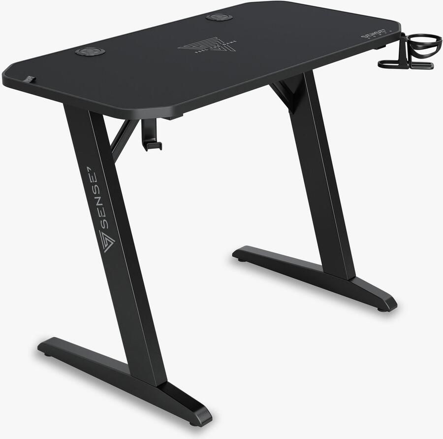 SENSE7 Nomad Classic Computerbureau Gamingbureau Zwarte Stabiele bouw Groot tafelblad 120 x 60 cm Bekerhouder Hoofdtelefoonhouder Kabel organiser