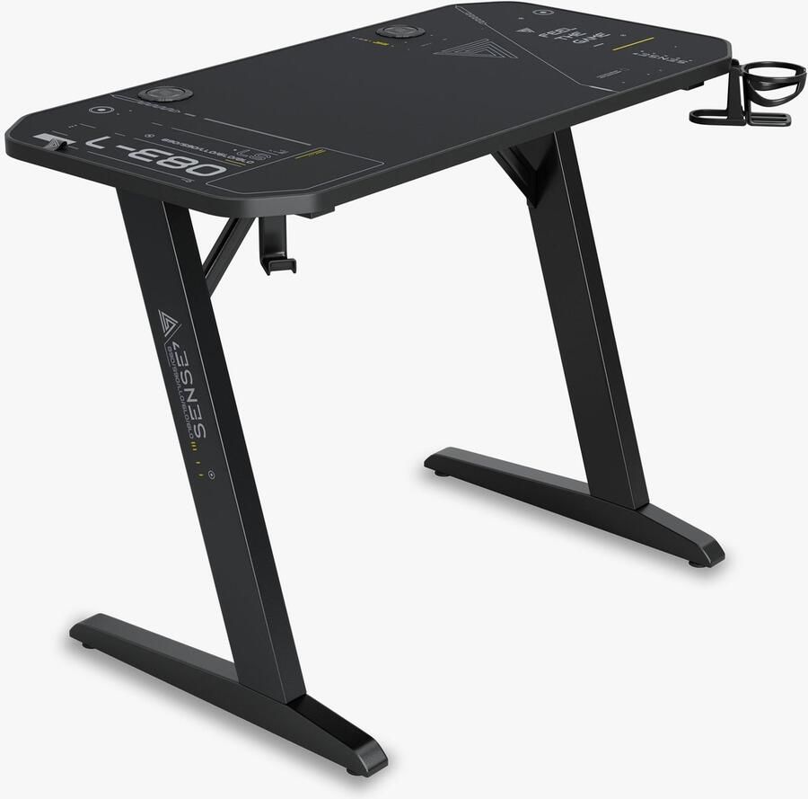 SENSE7 Nomad Cybernetic Bureau Computerbureau Gamingbureau Zwarte Stabiele bouw Groot tafelblad 100 x 50 cm Bekerhouder Hoofdtelefoonhouder Kabel organiser