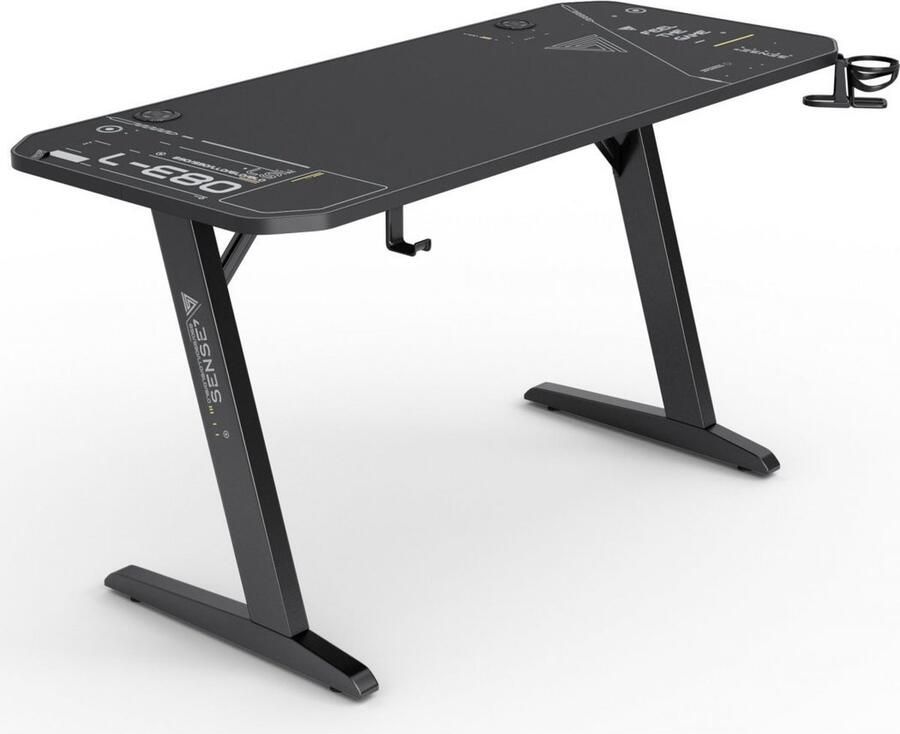 SENSE7 Nomad Cybernetic Bureau Computerbureau Gamingbureau Zwarte Stabiele bouw Groot tafelblad 140 x 60 cm Bekerhouder Hoofdtelefoonhouder Kabel organiser