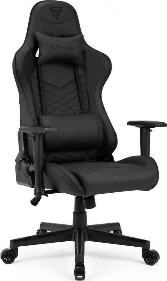 SENSE7 Spellcaster Ergonomische bureaustoel Gamingstoel nek- en lendenkussen In hoogte verstelbaar Eco-leer Duurzaam en comfortabel Maximale belasting 150 kg tot 185 cm lang zwart - Foto 2